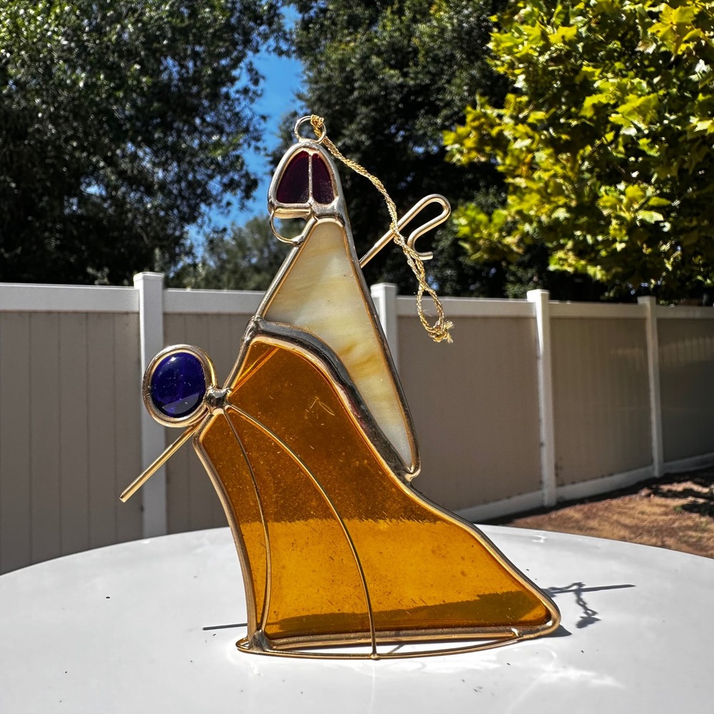 Vintage CCO Stained Glass Wise Man Magi Christmas Nativity Suncatcher Ornament